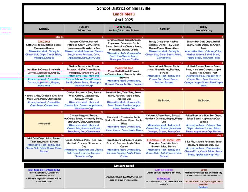 March Lunch Menu